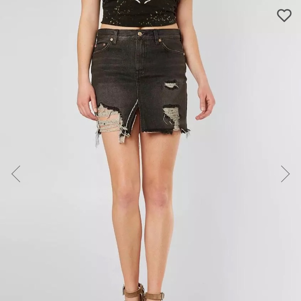 Free People Relaxed & Destroyed Denim Skirt